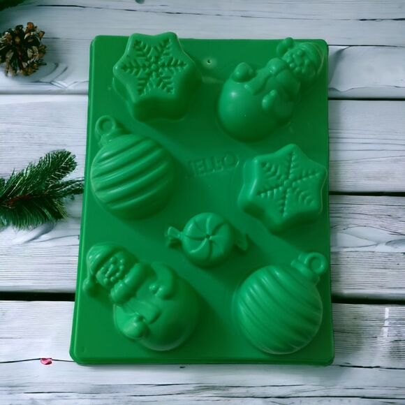 Jello Christmas Mold Green Jigglers Happy Holidays Snowflake Snowman Ornament. - Picture 8 of 16